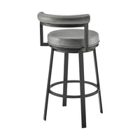 Elysha 30 Inch Swivel Bar Stool Chair, Round Cushion, Gray Faux Leather - BM295505