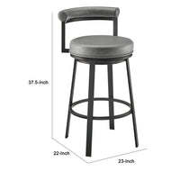 Elysha 30 Inch Swivel Bar Stool Chair, Round Cushion, Gray Faux Leather - BM295505