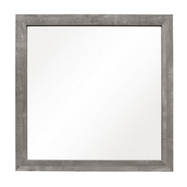 Adia 40 Inch Modern Accent Mirror, Sleek Textured Frame, Rustic Gray Veneer - BM295534