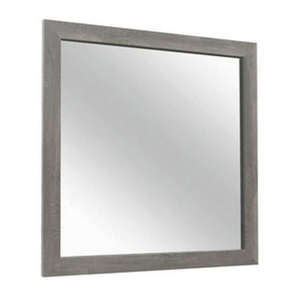 Adia 40 Inch Modern Accent Mirror, Sleek Textured Frame, Rustic Gray Veneer - BM295534