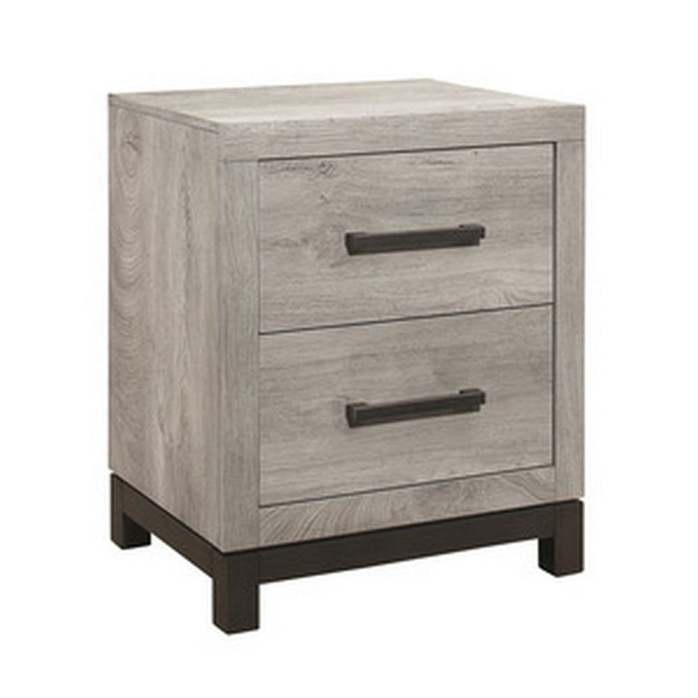 Deena 25 Inch Classic 2 Drawer Nightstand, Metal Handles, Wood Grain Gray - BM295538