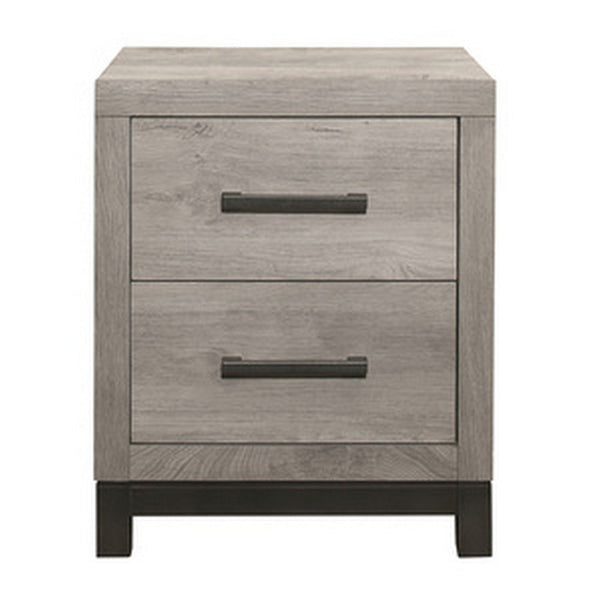 Deena 25 Inch Classic 2 Drawer Nightstand, Metal Handles, Wood Grain Gray - BM295538