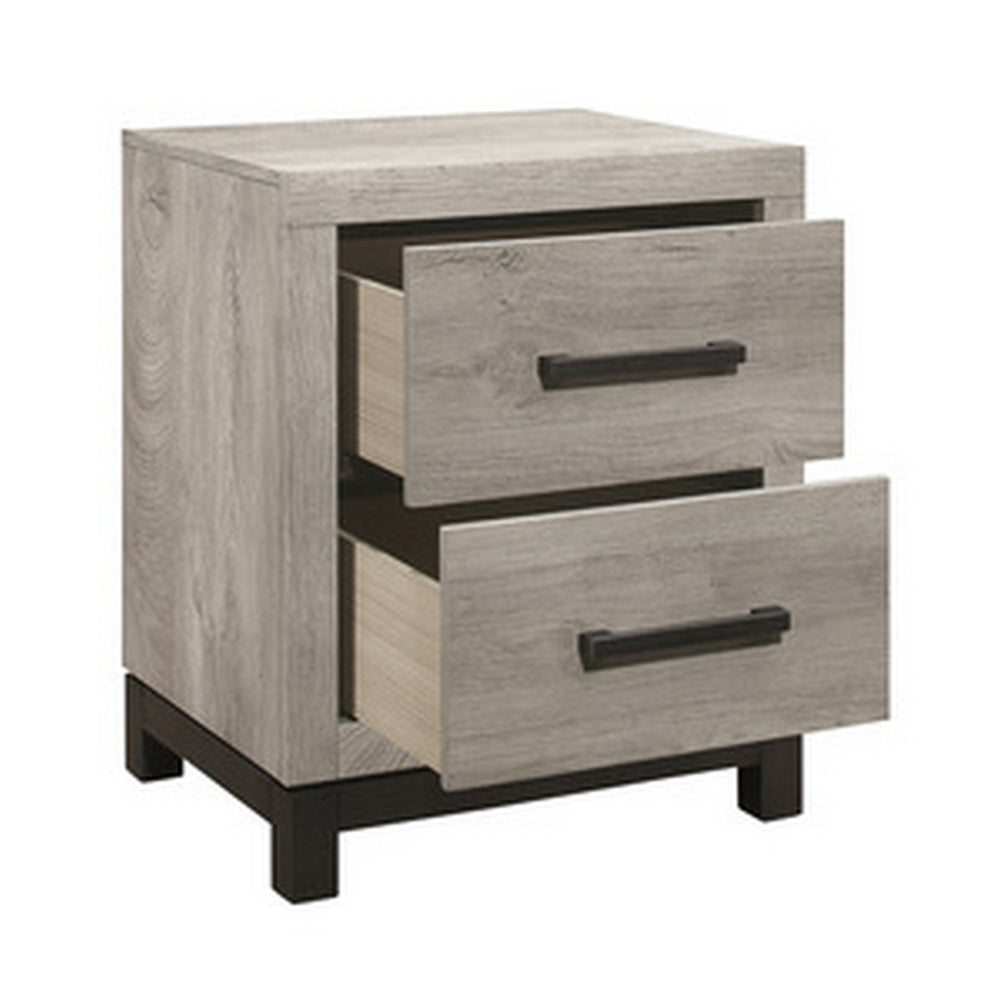 Deena 25 Inch Classic 2 Drawer Nightstand, Metal Handles, Wood Grain Gray - BM295538