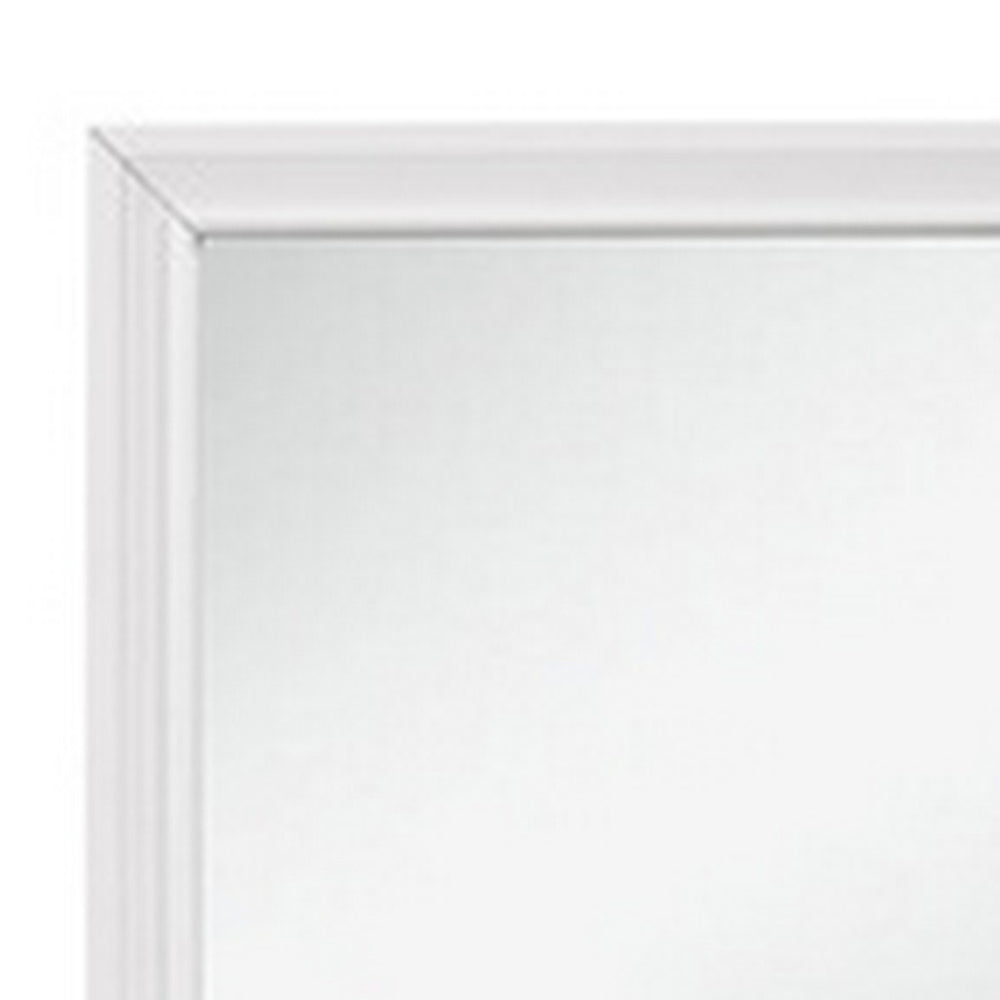 Ani 37 Inch Modern Rectangular Accent Mirror, Faux Wood Veneer Frame, White - BM295550