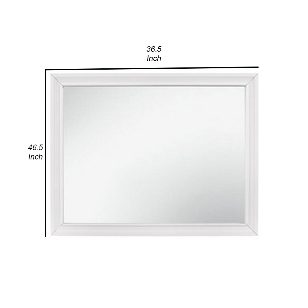 Ani 37 Inch Modern Rectangular Accent Mirror, Faux Wood Veneer Frame, White - BM295550