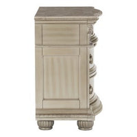 Caitlin 35 Inch 3 Drawer Nightstand with Marble Top, Leaf Carvings, Silver - BM295557