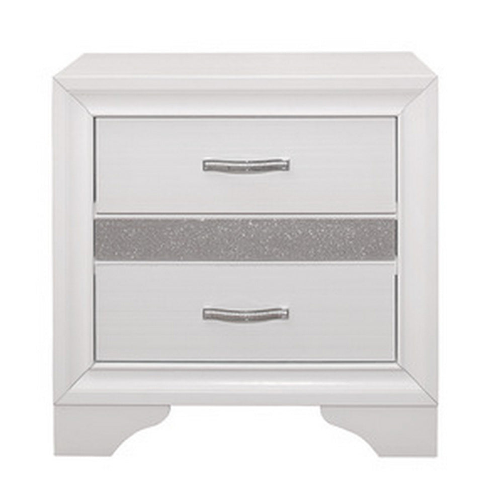 Ani 26 Inch Modern 2 Drawer Nightstand, Hidden Jewelry Drawer, White Frame - BM295558