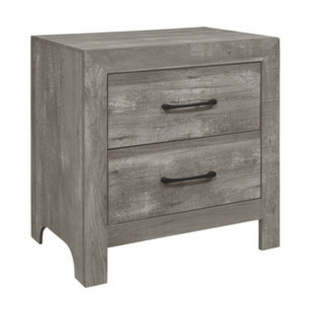 Adia 24 Inch Classic 2 Drawer Nightstand, Metal Handles, Rustic Gray Finish - BM295562