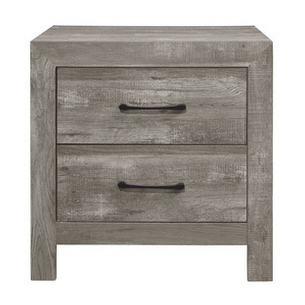 Adia 24 Inch Classic 2 Drawer Nightstand, Metal Handles, Rustic Gray Finish - BM295562