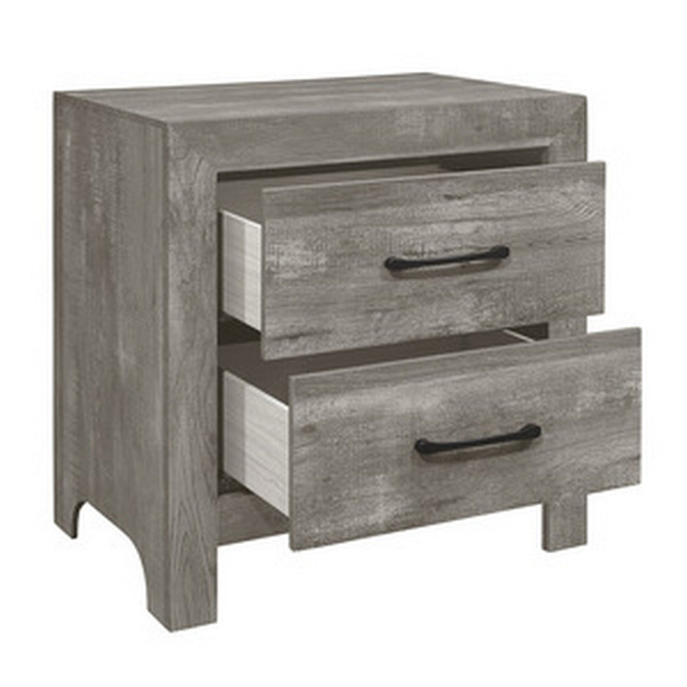 Adia 24 Inch Classic 2 Drawer Nightstand, Metal Handles, Rustic Gray Finish - BM295562