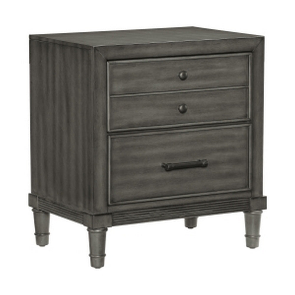 Ceila 27 Inch Classic 2 Drawer Nightstand, Round Tapered Legs, Gray Finish - BM295576