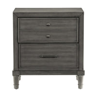 Ceila 27 Inch Classic 2 Drawer Nightstand, Round Tapered Legs, Gray Finish - BM295576