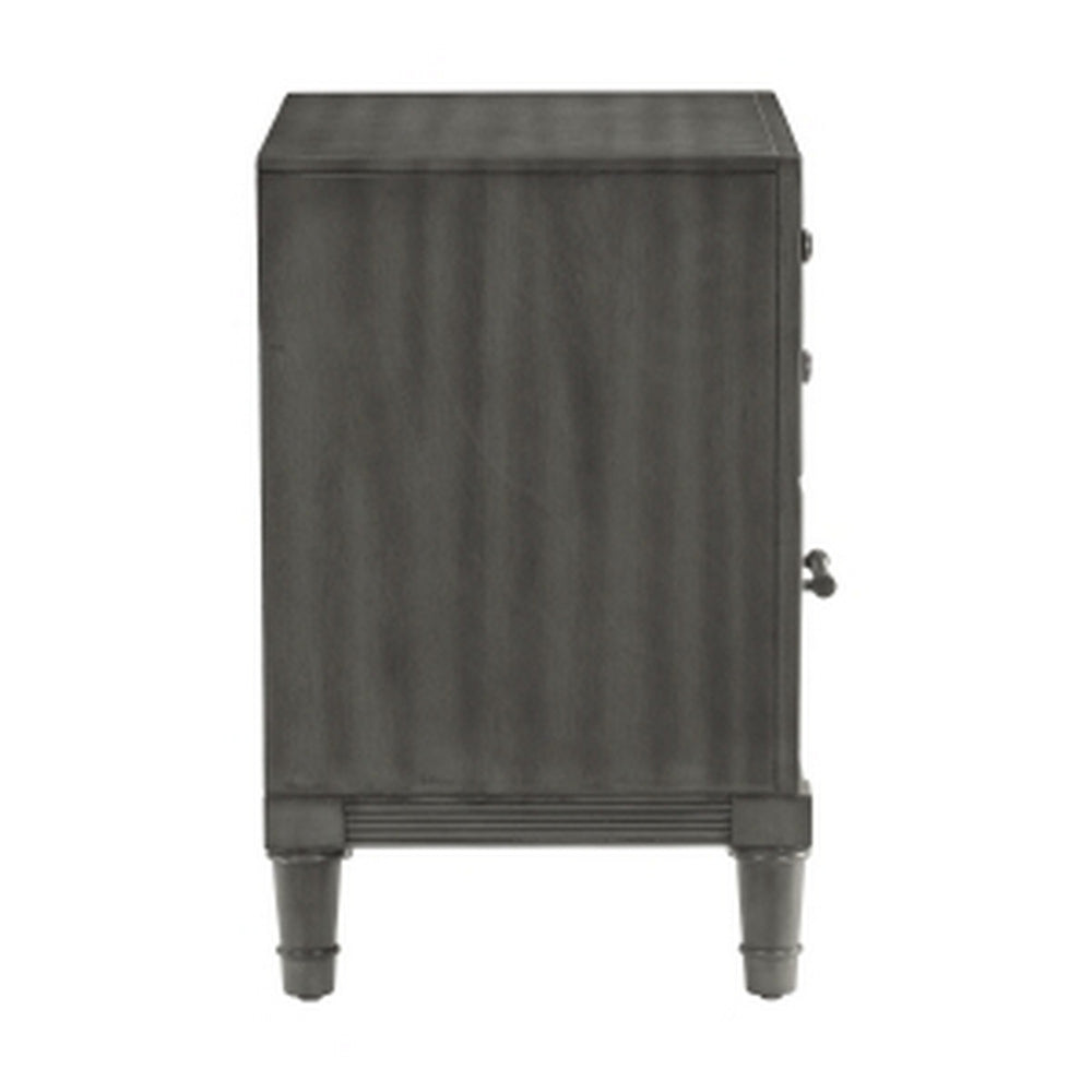 Ceila 27 Inch Classic 2 Drawer Nightstand, Round Tapered Legs, Gray Finish - BM295576