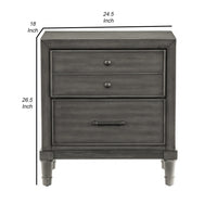 Ceila 27 Inch Classic 2 Drawer Nightstand, Round Tapered Legs, Gray Finish - BM295576