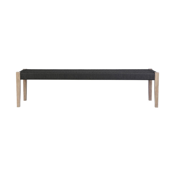 Nif 71 Inch Rectangular Dining Bench, Rope Woven Top, Tapered Legs, Black - BM295613