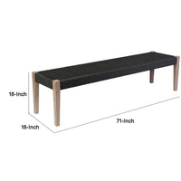 Nif 71 Inch Rectangular Dining Bench, Rope Woven Top, Tapered Legs, Black - BM295613
