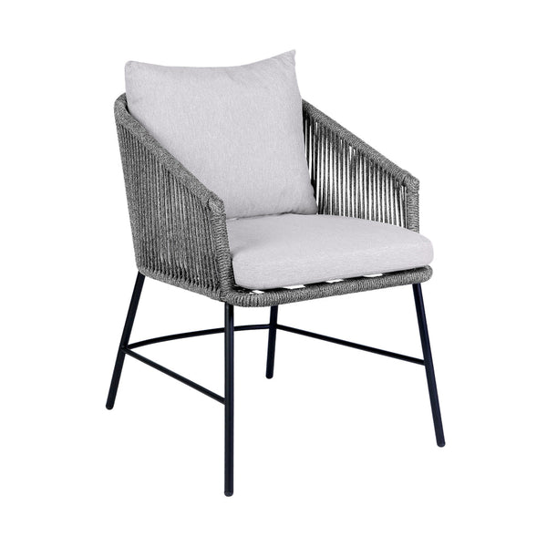 25 Inch Patio Dining Chair, Matte Black Steel Frame, Gray Rope Woven Seat - BM295615