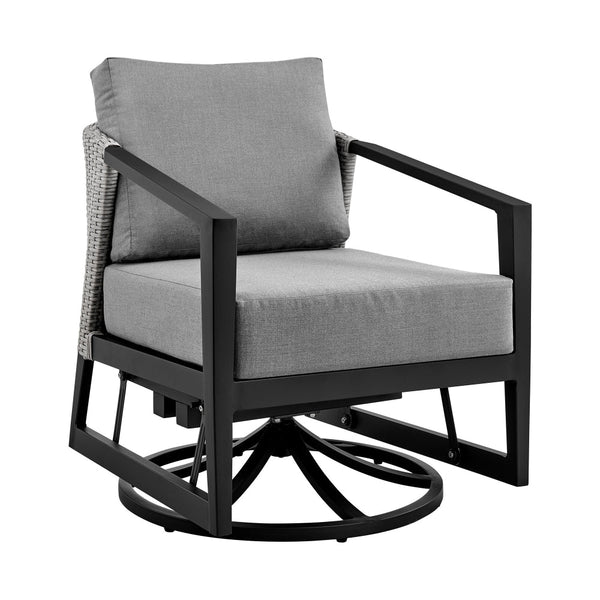 Nyla 28 Inch Patio Swivel Lounge Chair, Wicker Back, Black Aluminum Frame - BM295622