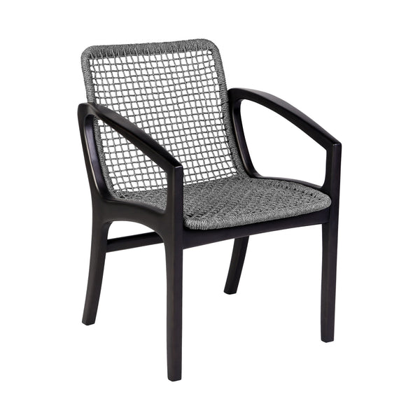 Tye 25 Inch Patio DIning Chair, Dark Eucalyptus Wood, Gray Rope Seating - BM295637