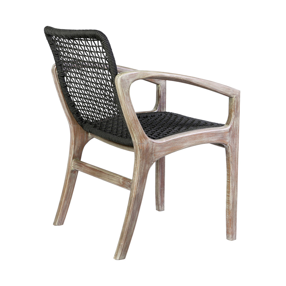 Tye 25 Inch Patio DIning Chair, Light Eucalyptus Wood, Dark Gray Rope Seat - BM295641