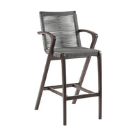 Ivan 26 Inch Counter Height Stool, Dark Brown Eucalyptus Wood, Gray Rope - BM295647