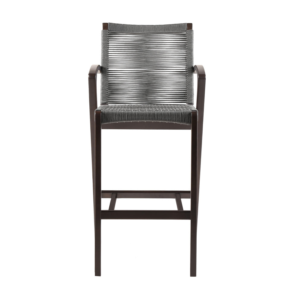 Ivan 26 Inch Counter Height Stool, Dark Brown Eucalyptus Wood, Gray Rope - BM295647