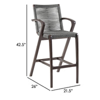 Ivan 26 Inch Counter Height Stool, Dark Brown Eucalyptus Wood, Gray Rope - BM295647