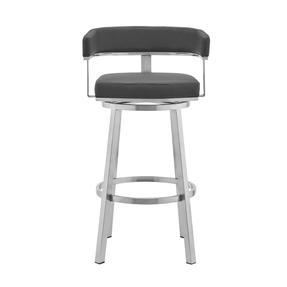 Sez 26 Inch Modern Swivel Counter Stool Arm Chair, Backrest, Steel, Gray - BM295704