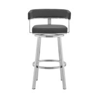 Sez 26 Inch Modern Swivel Counter Stool Arm Chair, Backrest, Steel, Gray - BM295704