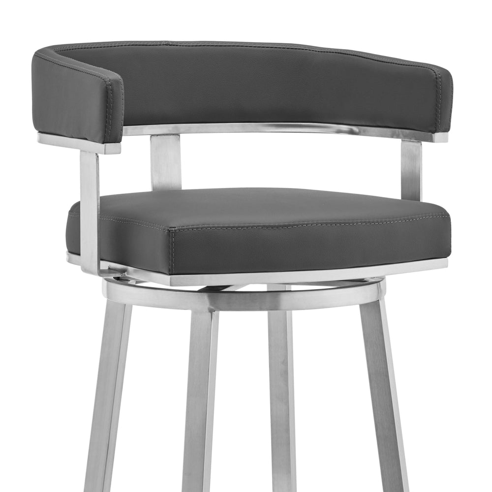 Sez 26 Inch Modern Swivel Counter Stool Arm Chair, Backrest, Steel, Gray - BM295704