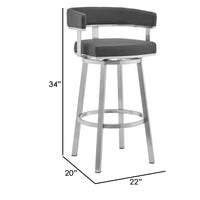 Sez 26 Inch Modern Swivel Counter Stool Arm Chair, Backrest, Steel, Gray - BM295704