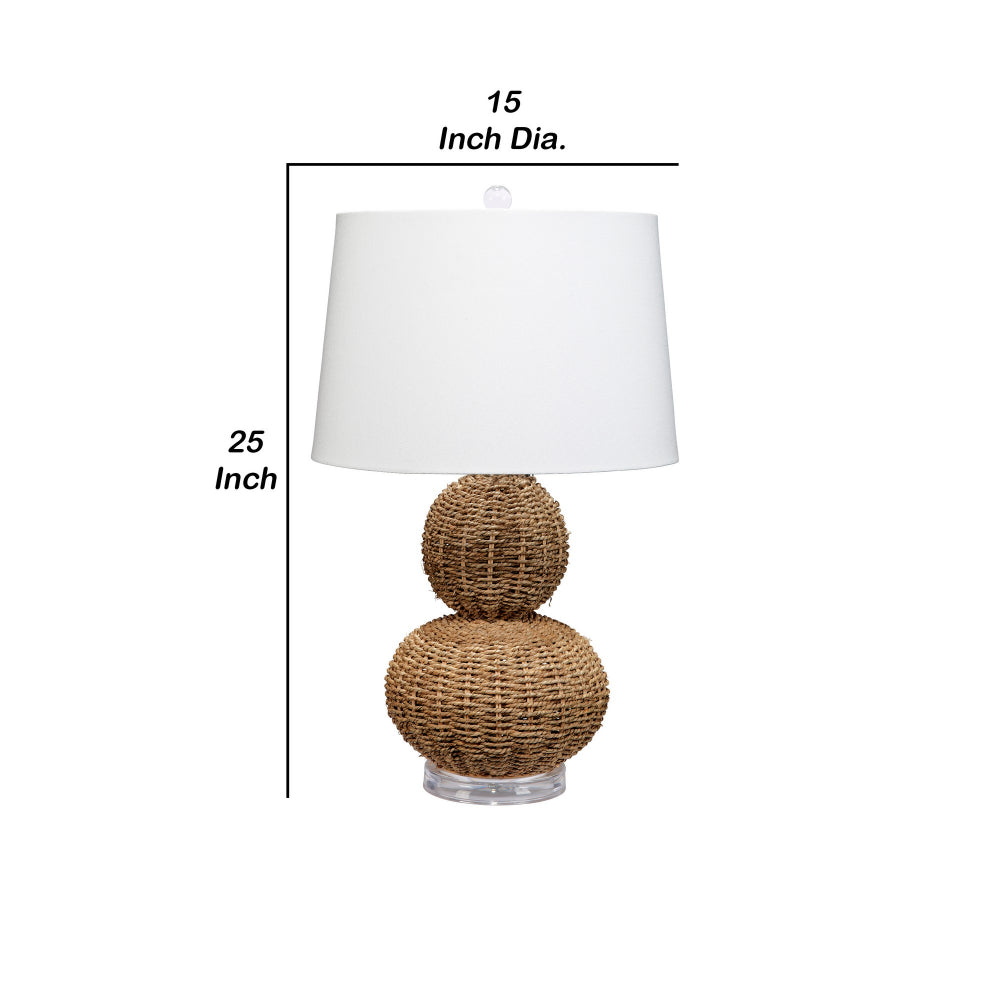 25 Inch Table Lamp, Rattan Woven, Inverted Tapered Shade, White, Beige - BM295713