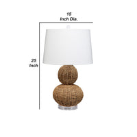 25 Inch Table Lamp, Rattan Woven, Inverted Tapered Shade, White, Beige - BM295713