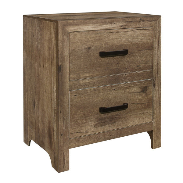 Zane 28 inch Transitional Nightstand, 2 Drawers, Weathered Pine Veneer - BM295893