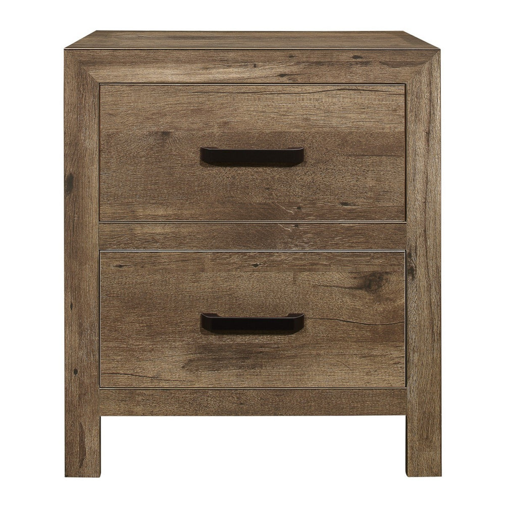 Zane 28 inch Transitional Nightstand, 2 Drawers, Weathered Pine Veneer - BM295893