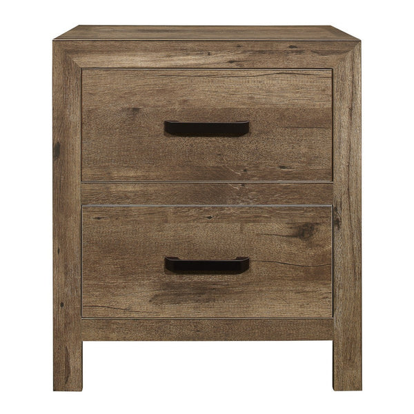 Zane 28 inch Transitional Nightstand, 2 Drawers, Weathered Pine Veneer - BM295893