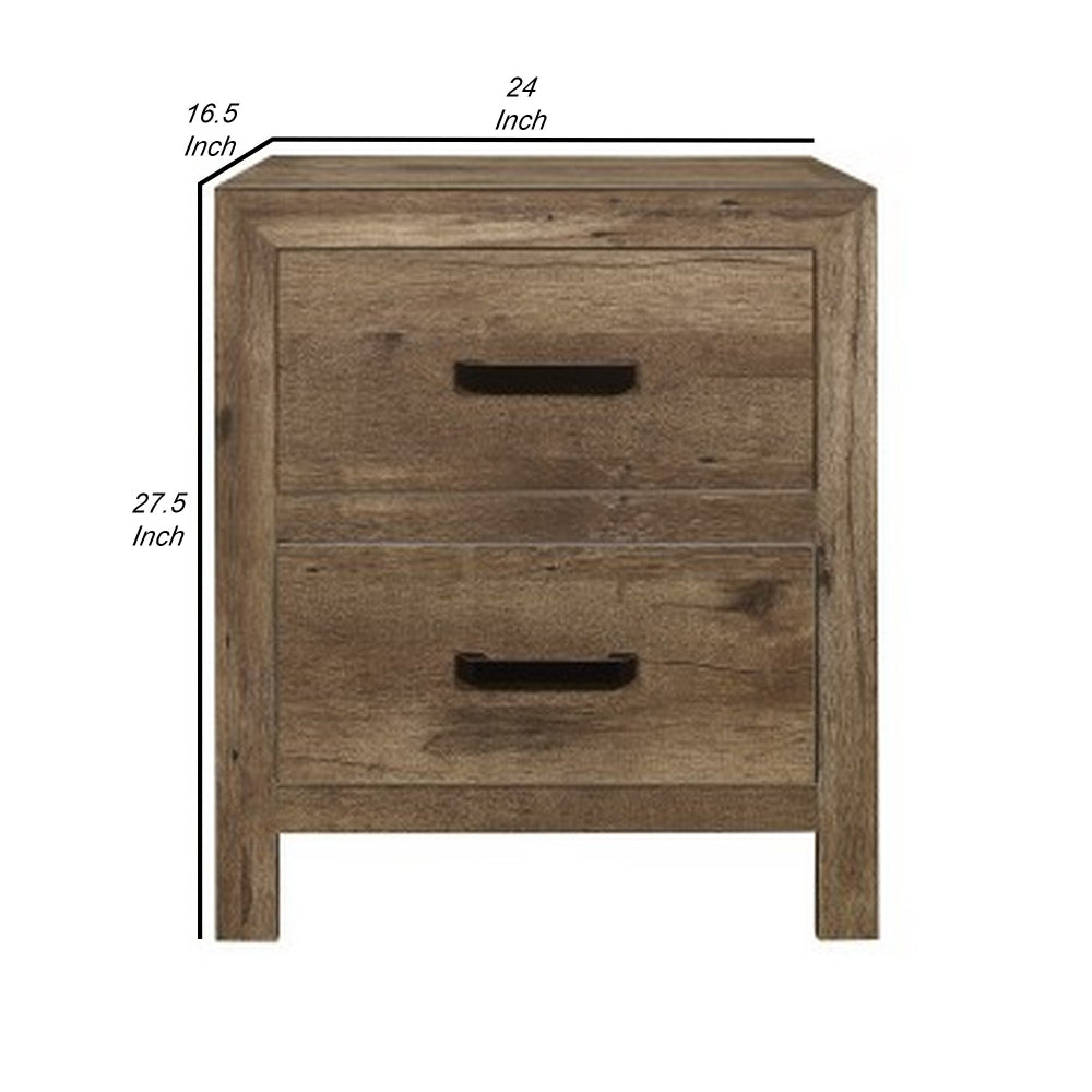 Zane 28 inch Transitional Nightstand, 2 Drawers, Weathered Pine Veneer - BM295893