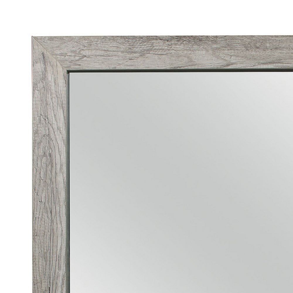 Zane 39 Inch Transitional Mirror, Square Wood Frame, Weathered Gray Veneer - BM295897