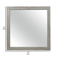 Zane 39 Inch Transitional Mirror, Square Wood Frame, Weathered Gray Veneer - BM295897