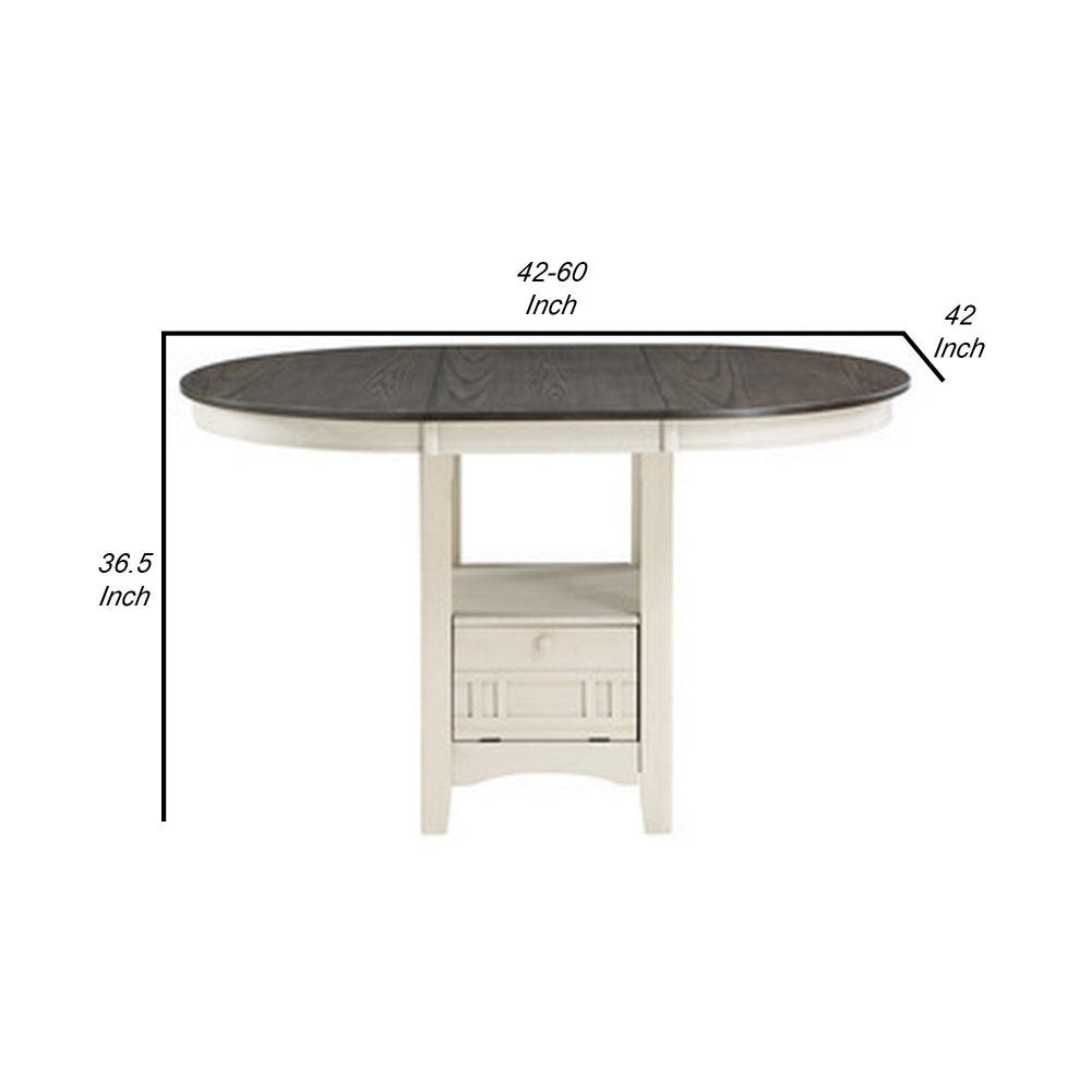 Glee 42-60 Inch Extendable Counter Height Table, Antique White and Brown - BM295908