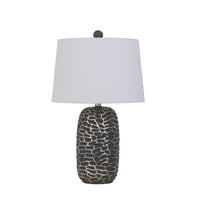 25 Inch Oval Table Lamp, Set of 2, White Fabric Drum Shade, Black, Silver - BM295946