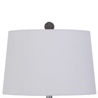 25 Inch Oval Table Lamp, Set of 2, White Fabric Drum Shade, Black, Silver - BM295946