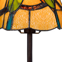 Eli 13 Inch Accent Lamp, Painted Avian Pair Tiffany Style Shade, Multicolor - BM295952