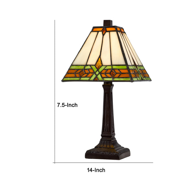 Eli 14 Inch Accent Lamp, Stained Square Tiffany Style Shade, Bronze Frame - BM295955