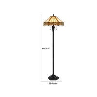 Eli 60 Inch Floor Lamp, Hexagonal Tiffany Style Shade, Dual Light, Bronze - BM295959