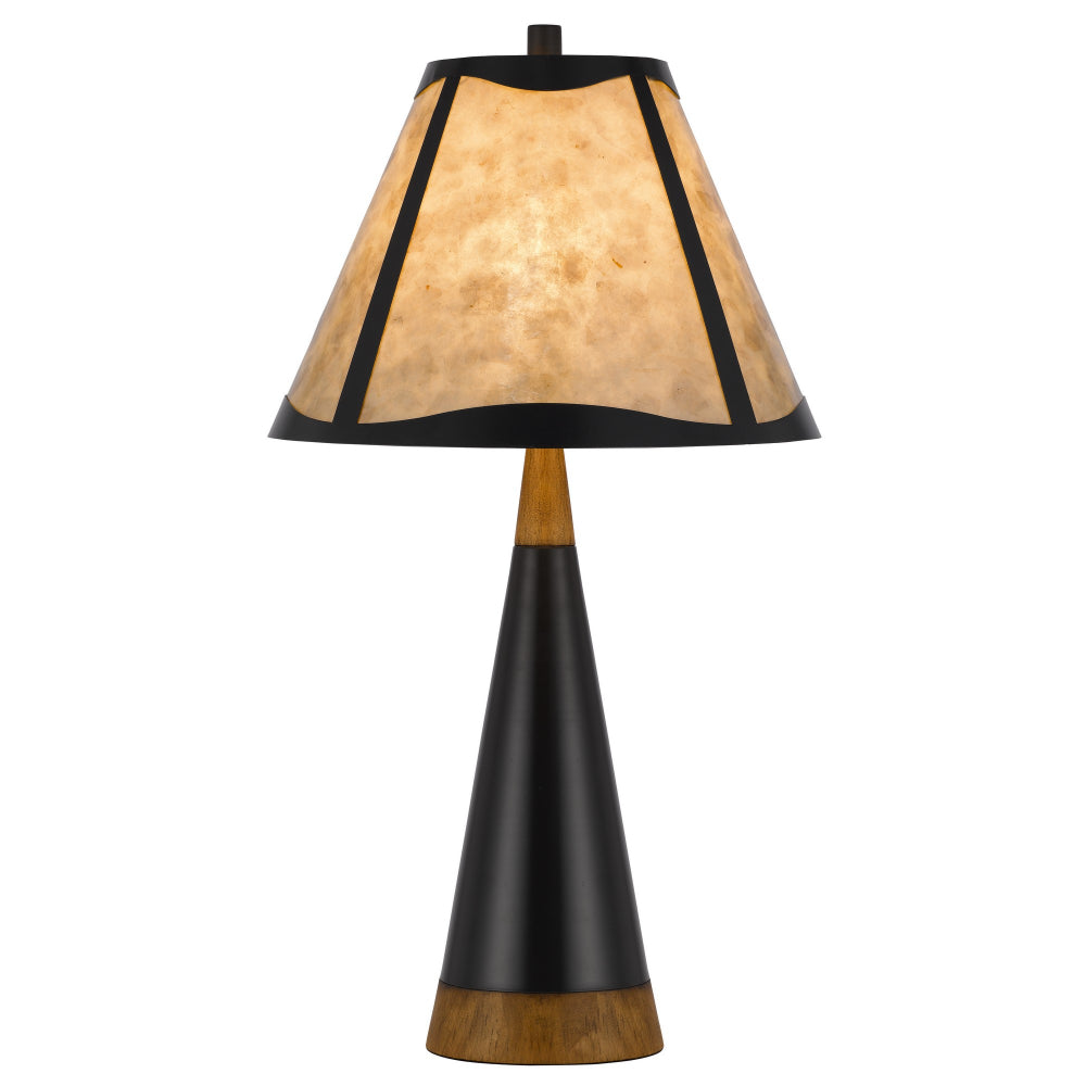 30 Inch 3 Way Table Lamp, Beige Mica Shade, Rubberwood and Black Metal Body - BM295962