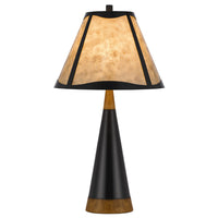 30 Inch 3 Way Table Lamp, Beige Mica Shade, Rubberwood and Black Metal Body - BM295962