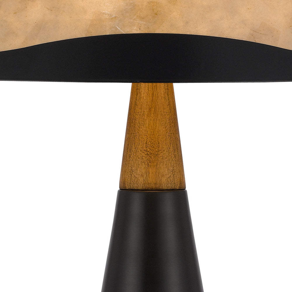 30 Inch 3 Way Table Lamp, Beige Mica Shade, Rubberwood and Black Metal Body - BM295962