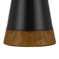 30 Inch 3 Way Table Lamp, Beige Mica Shade, Rubberwood and Black Metal Body - BM295962