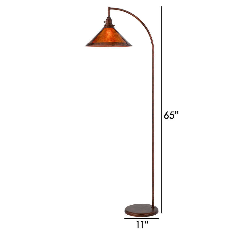 Cyan 65 Inch Modern Adjustable Arc Floor Lamp, Amber Mica Shade, Rust Metal - BM295963